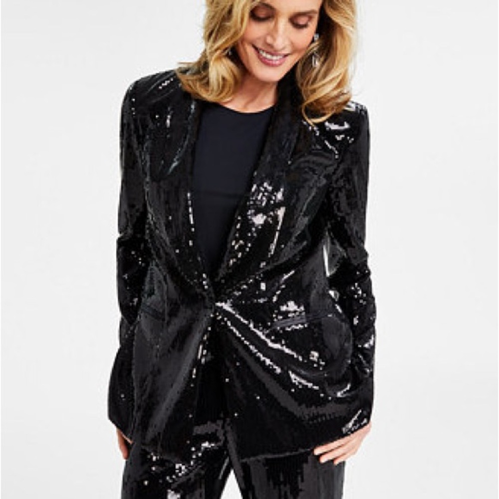 INC International Concepts Black Sequin Pant Suit